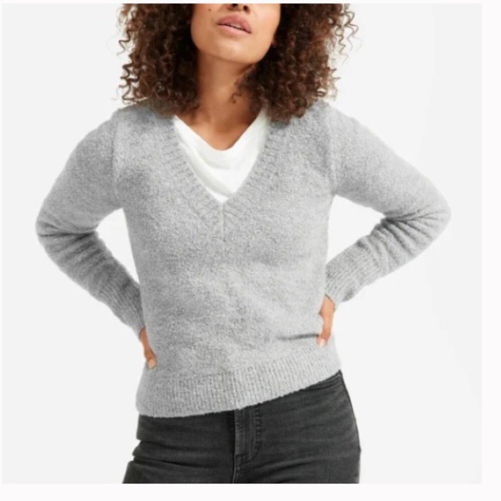 Everlane Teddy V Neck Wool Boucle Gray Sweater XXS